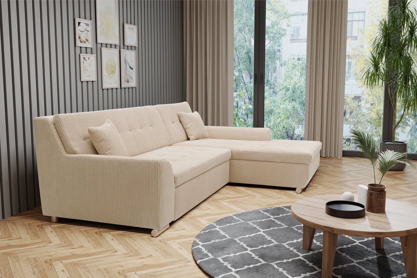 DOMO collection Ecksofa Treviso viele Bezüge, auch in Cord, Schlafsofa, B/T/H: 267/80/83 cm, wahlweise mit Bettfunktion, incl. Zierkissen, hochwertige Steppung von DOMO collection