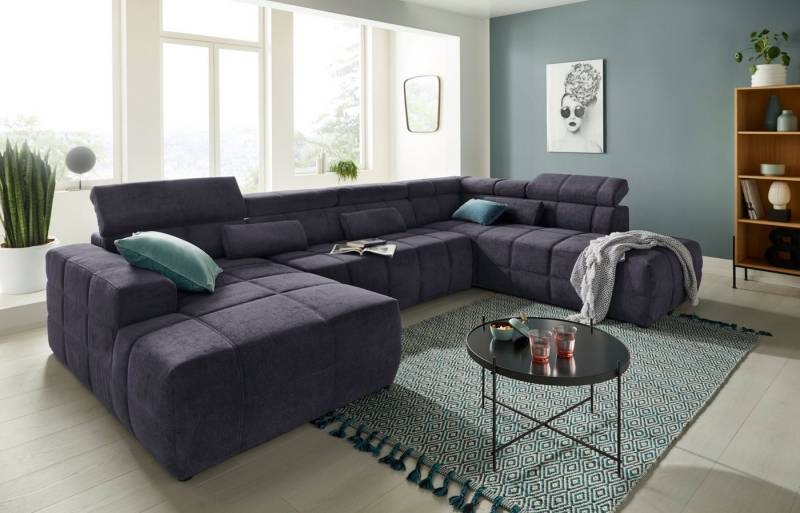 DOMO collection Wohnlandschaft Brandon, whlw. mit Sitztiefenverstellung, inkl. Nierenkissen, mit Kopfteilverstellung, wahlweise Sitztiefenverstellung, U-Form von DOMO collection