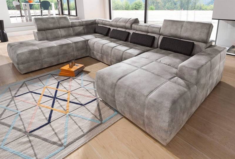 DOMO collection Wohnlandschaft Brandon, whlw. mit Sitztiefenverstellung, inkl. Nierenkissen, mit Kopfteilverstellung, wahlweise Sitztiefenverstellung, U-Form von DOMO collection
