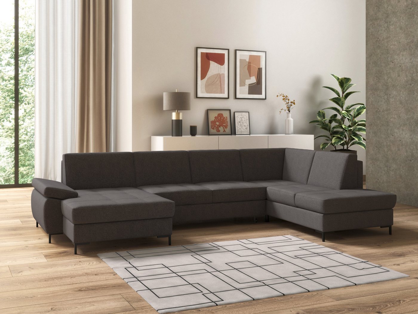 DOMO collection Wohnlandschaft Capelo, komfortabel, klare Linien zeichnen dieses Design aus, U-Form, mit Armteilverstellung, wahlweise mit Bettfunktion, Federkern von DOMO collection