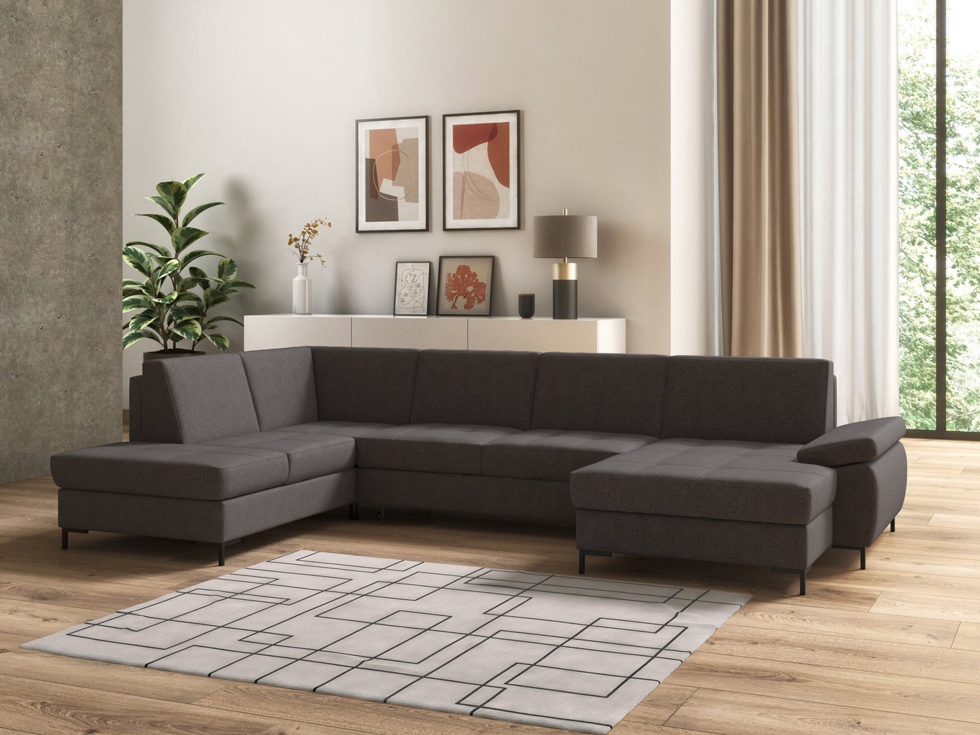 DOMO collection Wohnlandschaft Capelo, komfortabel, klare Linien zeichnen dieses Design aus, U-Form, mit Armteilverstellung, wahlweise mit Bettfunktion, Federkern von DOMO collection