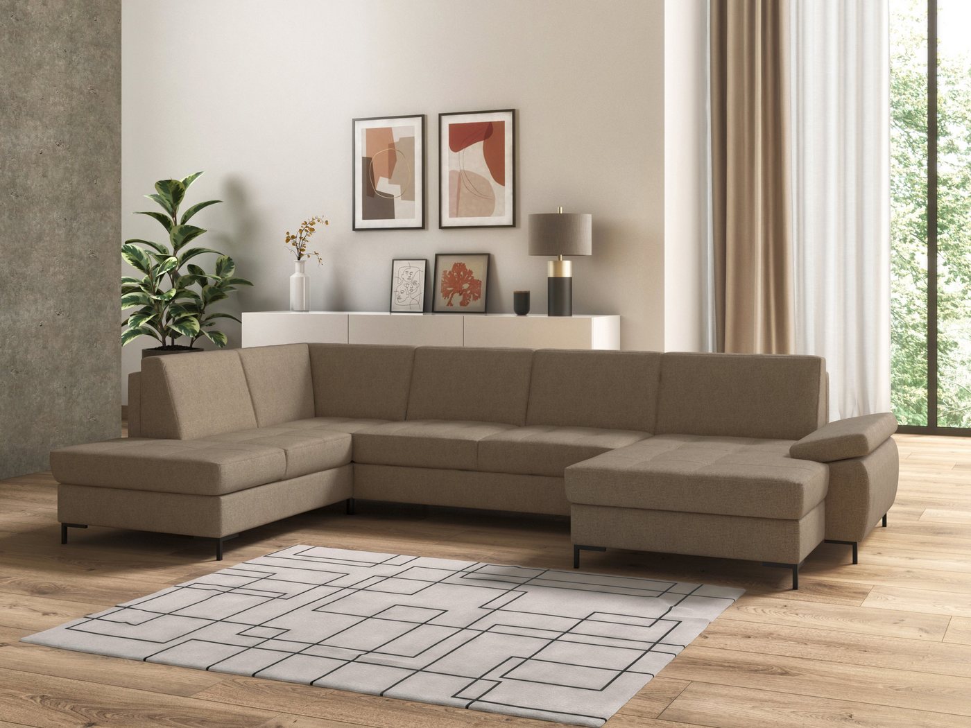 DOMO collection Wohnlandschaft Capelo, komfortabel, klare Linien zeichnen dieses Design aus, U-Form, mit Armteilverstellung, wahlweise mit Bettfunktion, Federkern von DOMO collection
