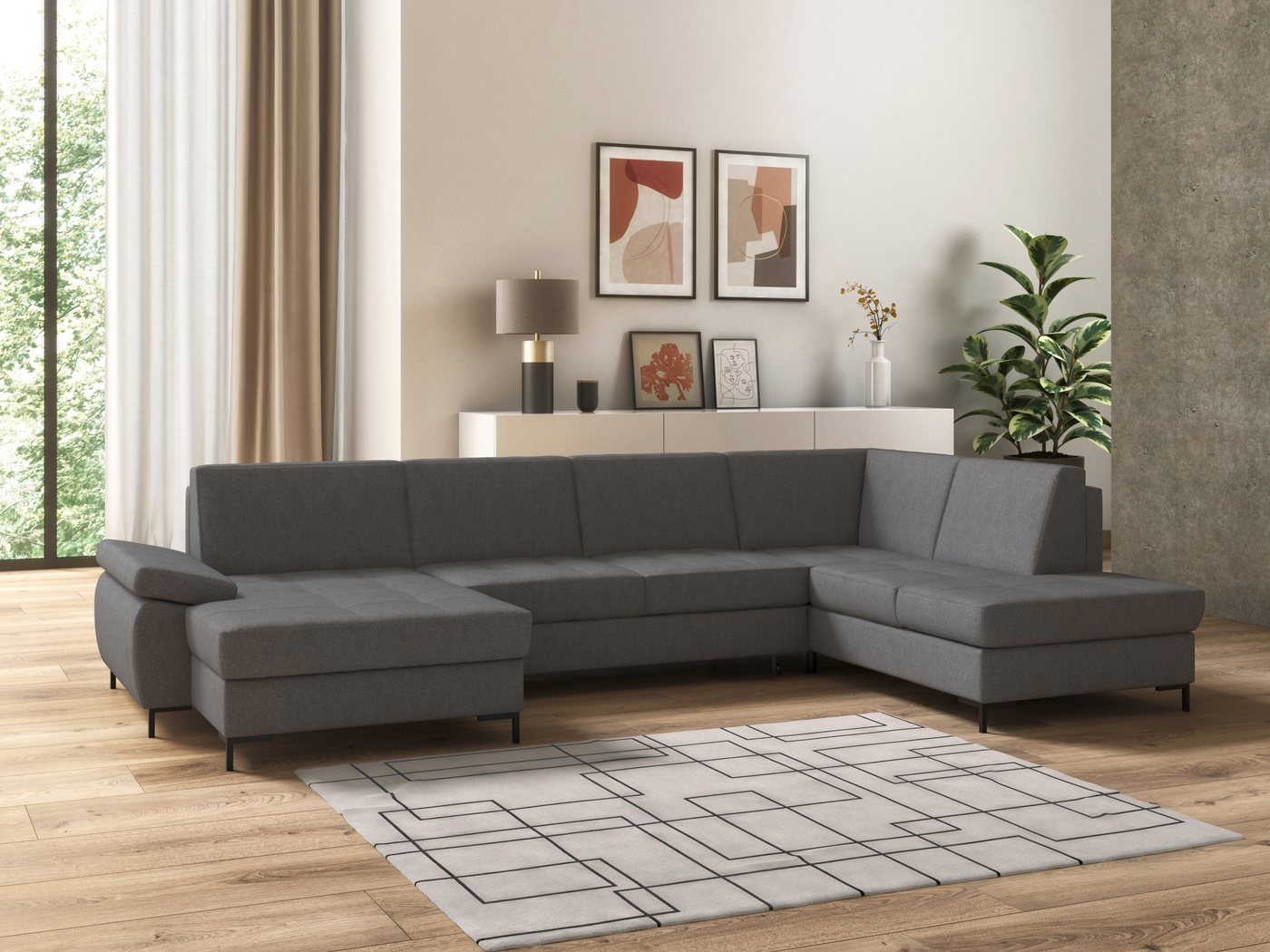 DOMO collection Wohnlandschaft Capelo, komfortabel, klare Linien zeichnen dieses Design aus, U-Form, mit Armteilverstellung, wahlweise mit Bettfunktion, Federkern von DOMO collection