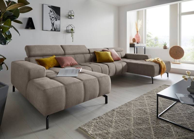 DOMO collection Wohnlandschaft Cunelli tolle Sitznähte als Designelement, fester Sitzkomfort, U-Form, wahlweise mit Kopfteilverstellung, bodenfrei von DOMO collection