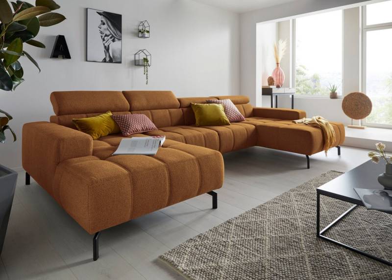 DOMO collection Wohnlandschaft Cunelli tolle Sitznähte als Designelement, fester Sitzkomfort, U-Form, wahlweise mit Kopfteilverstellung, bodenfrei von DOMO collection