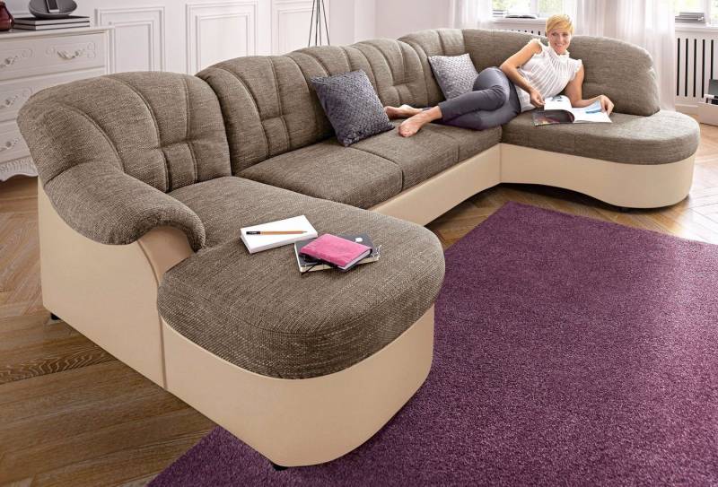 DOMO collection Wohnlandschaft Flores auch in Leder-Bezug, B/T/H: 293/180/86 cm, U-Form, 3 Teile, wahlweise mit Bettfunktion, wahlweise mit Federkern von DOMO collection