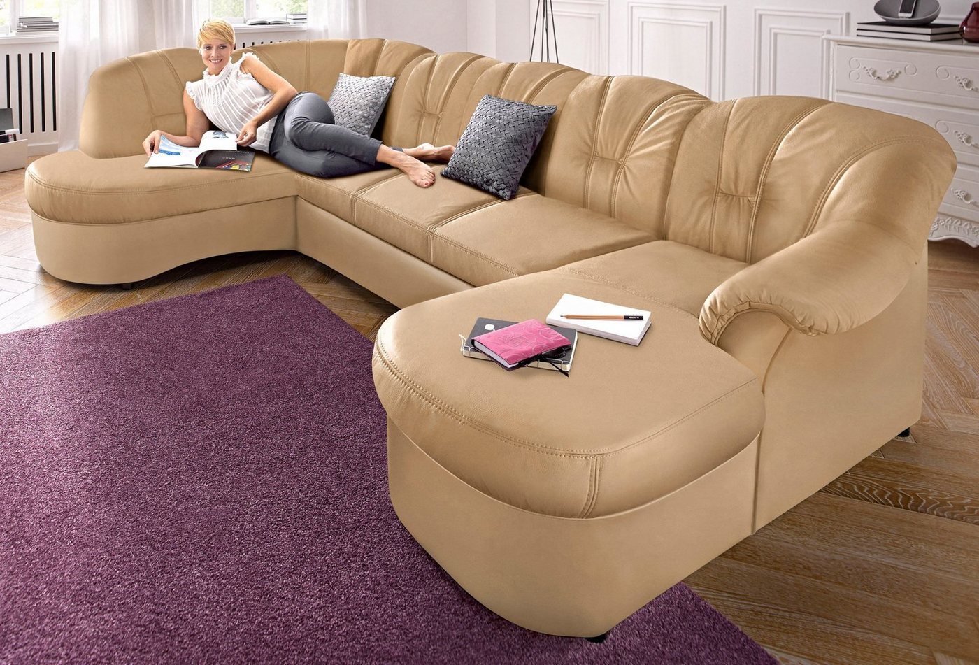 DOMO collection Wohnlandschaft Flores auch in Leder-Bezug, B/T/H: 293/180/86 cm, U-Form, wahlweise mit Bettfunktion, wahlweise mit Federkern, Schlafsofa von DOMO collection