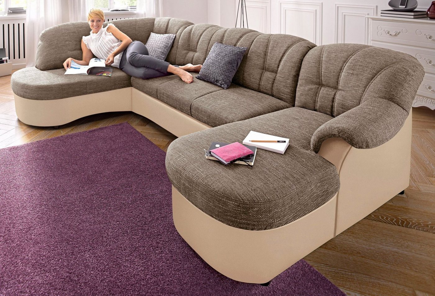 DOMO collection Wohnlandschaft Flores auch in Leder-Bezug, B/T/H: 293/180/86 cm, U-Form, wahlweise mit Bettfunktion, wahlweise mit Federkern, Schlafsofa von DOMO collection