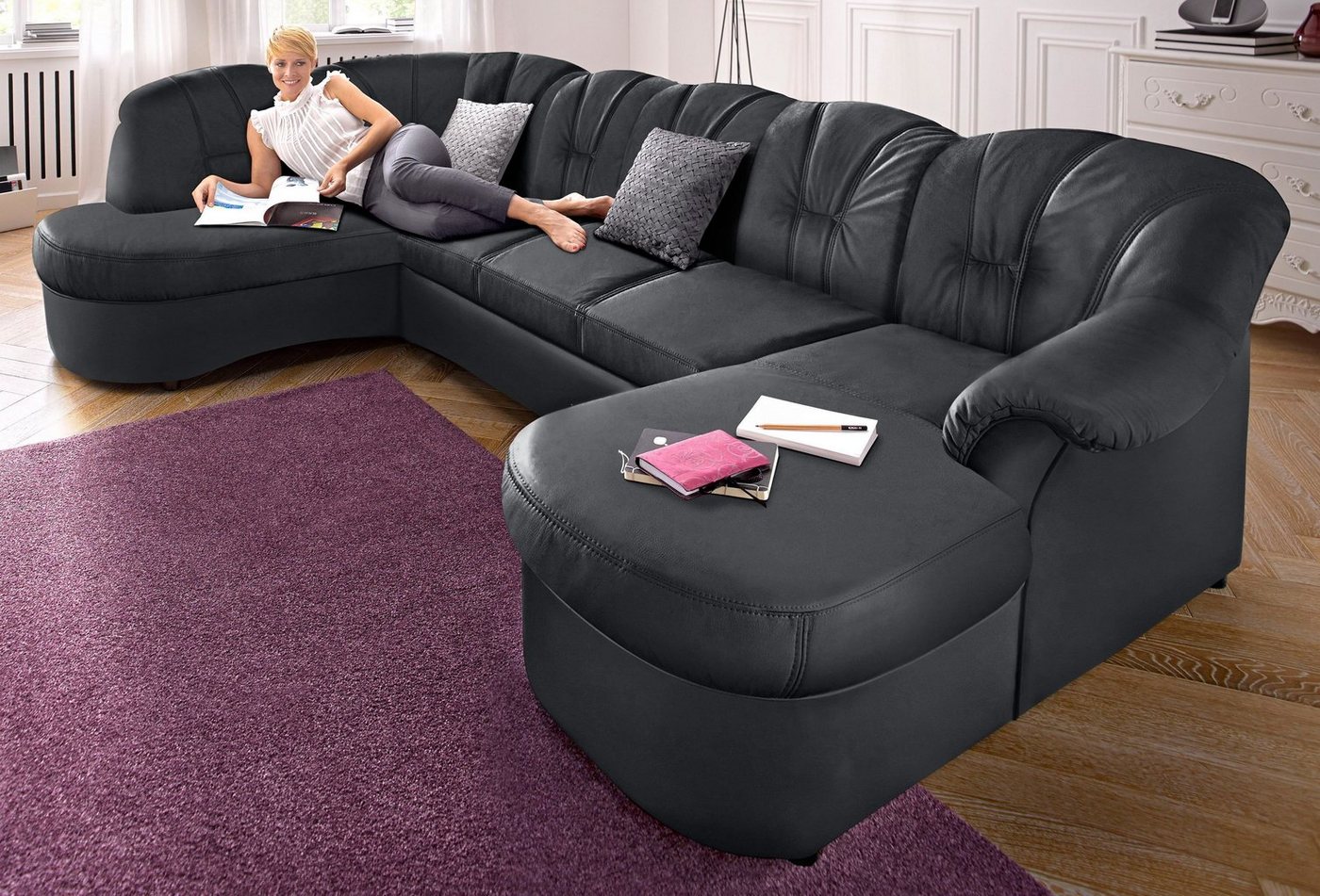 DOMO collection Wohnlandschaft Flores auch in Leder-Bezug, B/T/H: 293/180/86 cm, U-Form, wahlweise mit Bettfunktion, wahlweise mit Federkern, Schlafsofa von DOMO collection