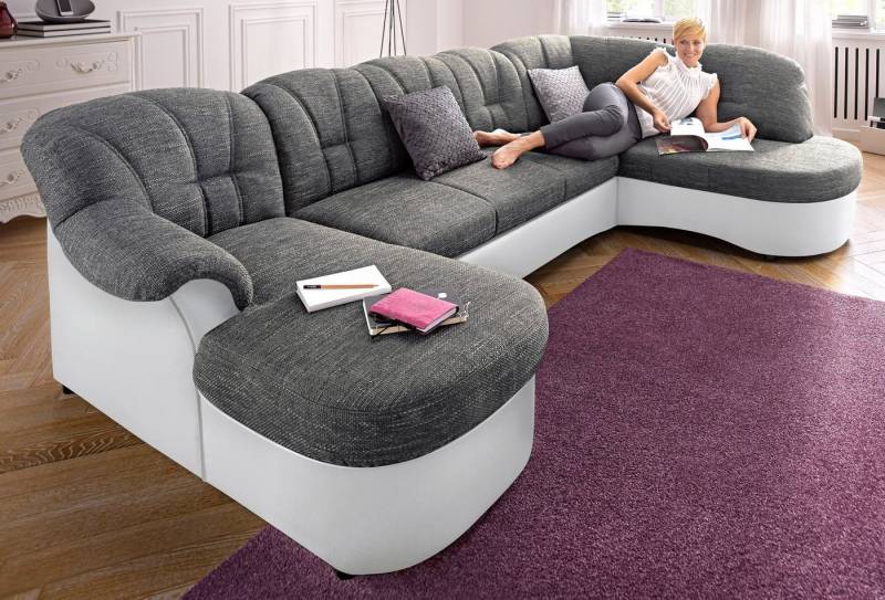 DOMO collection Wohnlandschaft Flores auch in Leder-Bezug, B/T/H: 293/180/86 cm, U-Form, 3 Teile, wahlweise mit Bettfunktion, wahlweise mit Federkern von DOMO collection