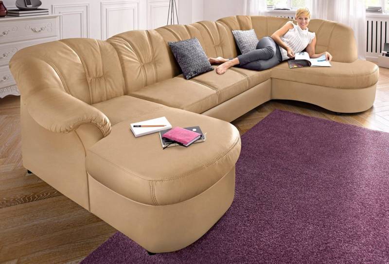DOMO collection Wohnlandschaft Flores auch in Leder-Bezug, B/T/H: 293/180/86 cm, U-Form, 3 Teile, wahlweise mit Bettfunktion, wahlweise mit Federkern von DOMO collection