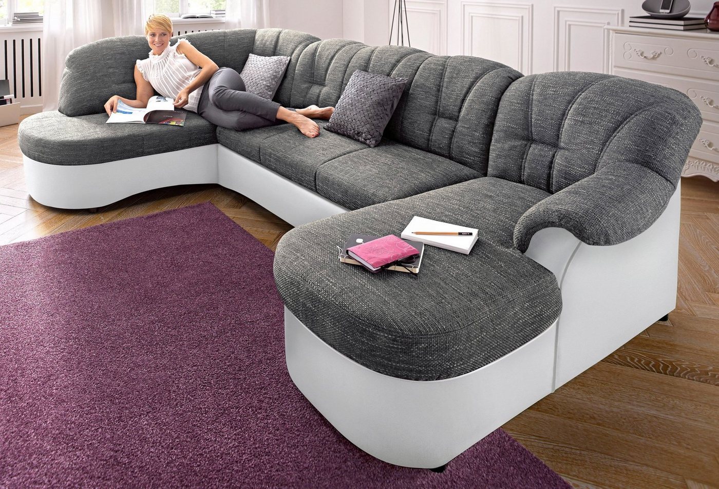 DOMO collection Wohnlandschaft Flores auch in Leder-Bezug, B/T/H: 293/180/86 cm, U-Form, wahlweise mit Bettfunktion, wahlweise mit Federkern, Schlafsofa von DOMO collection