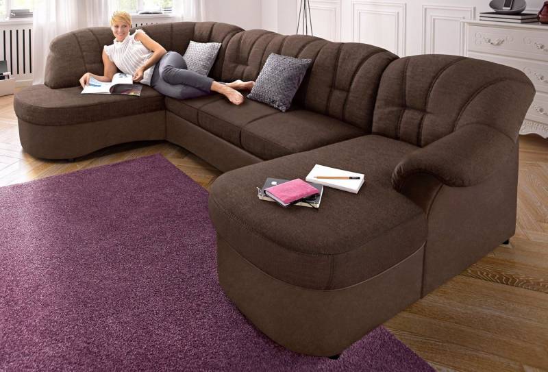 DOMO collection Wohnlandschaft Flores auch in Leder-Bezug, B/T/H: 293/180/86 cm, U-Form, 3 Teile, wahlweise mit Bettfunktion, wahlweise mit Federkern von DOMO collection