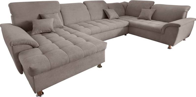 DOMO collection Wohnlandschaft Franzi optional mit Bettfunktion, Bettkasten & Kopfteilverstellung, U-Form, Recamiere links, taupe, B/T: 352/206 cm von DOMO collection
