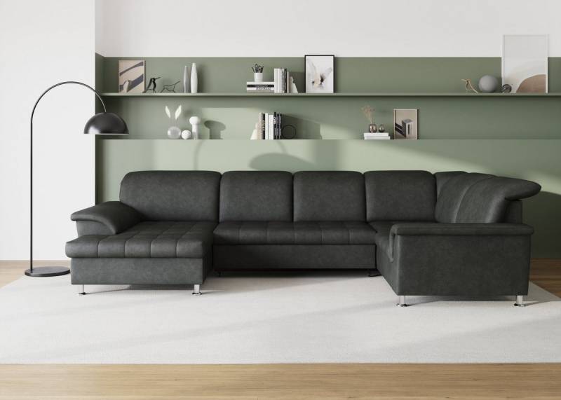 DOMO collection Wohnlandschaft Franzi optional mit Bettfunktion, Bettkasten & Kopfteilverstellung, U-Form, Recamiere links, grau, B/T: 352/214 cm von DOMO collection