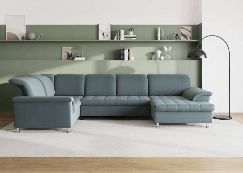 DOMO collection Wohnlandschaft Franzi optional mit Bettfunktion, Bettkasten & Kopfteilverstellung, U-Form, Recamiere rechts, eisblau, B/T: 352/214 cm von DOMO collection