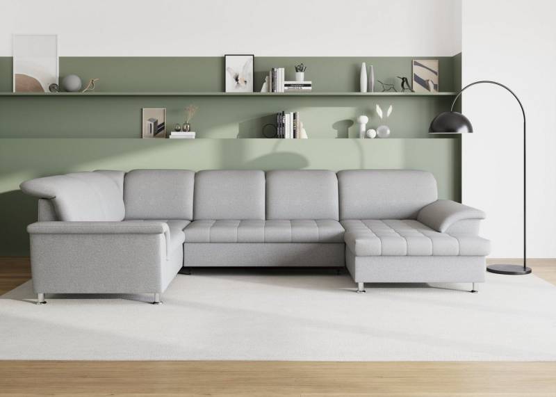 DOMO collection Wohnlandschaft Franzi optional mit Bettfunktion, Bettkasten & Kopfteilverstellung, U-Form, Recamiere rechts, silber, B/T: 352/214 cm von DOMO collection