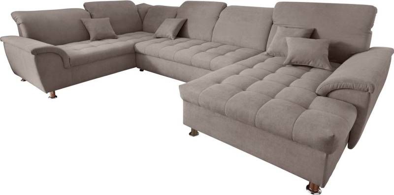 DOMO collection Wohnlandschaft Franzi optional mit Bettfunktion, Bettkasten & Kopfteilverstellung, U-Form, Recamiere rechts, taupe, B/T: 352/214 cm von DOMO collection