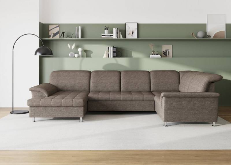 DOMO collection Wohnlandschaft Franzi optional mit Bettfunktion, Bettkasten & Kopfteilverstellung, U-Form, Recamiere links, beige-braun, B/T: 344/206 cm von DOMO collection