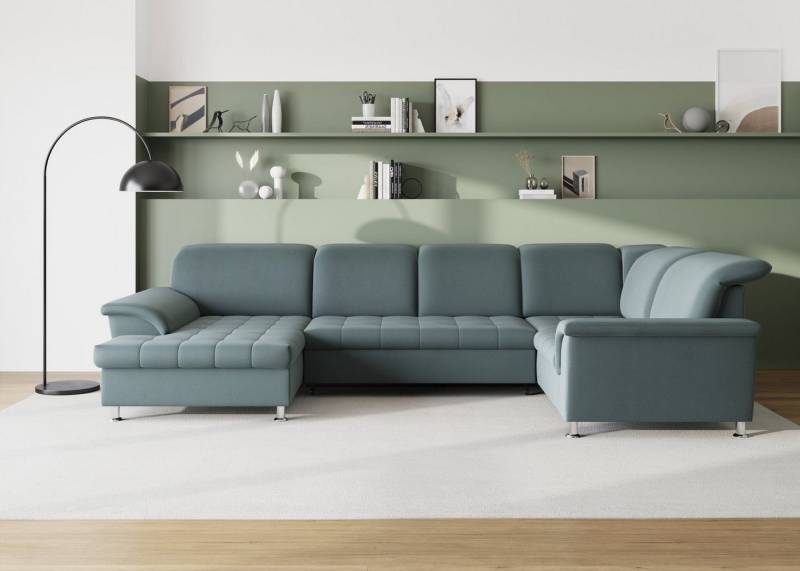 DOMO collection Wohnlandschaft Franzi optional mit Bettfunktion, Bettkasten & Kopfteilverstellung, U-Form, Recamiere links, eisblau, B/T: 352/214 cm von DOMO collection