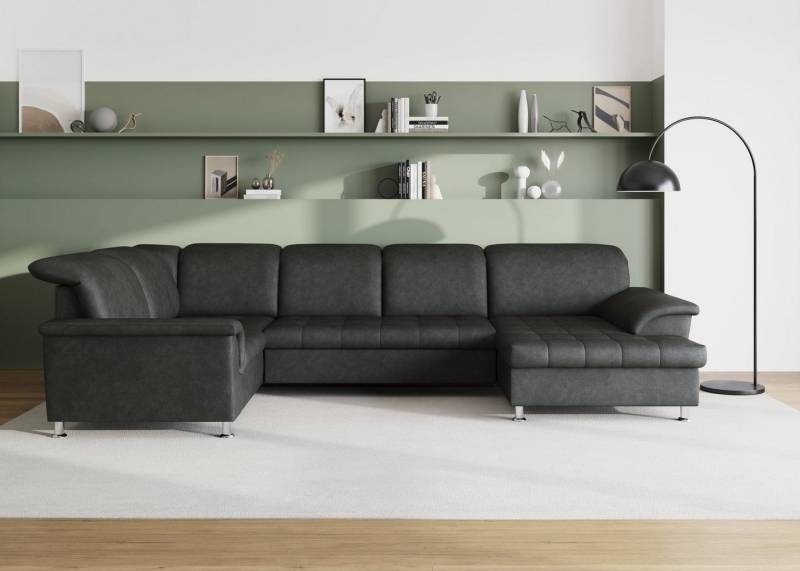 DOMO collection Wohnlandschaft Franzi optional mit Bettfunktion, Bettkasten & Kopfteilverstellung, U-Form, Recamiere rechts, grau, B/T: 344/206 cm von DOMO collection