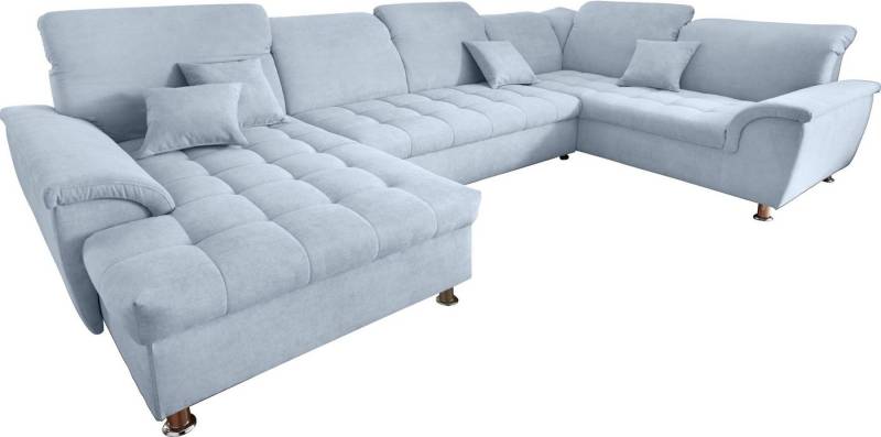 DOMO collection Wohnlandschaft Franzi optional mit Bettfunktion, Bettkasten & Kopfteilverstellung, U-Form, Recamiere links, pastelblau, B/T: 344/206 cm von DOMO collection