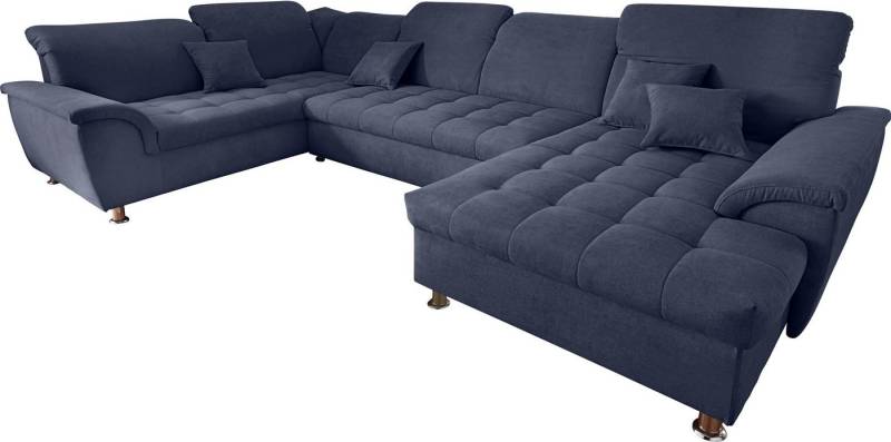 DOMO collection Wohnlandschaft Franzi optional mit Bettfunktion, Bettkasten & Kopfteilverstellung, U-Form, Recamiere rechts, marine, B/T: 352/214 cm von DOMO collection