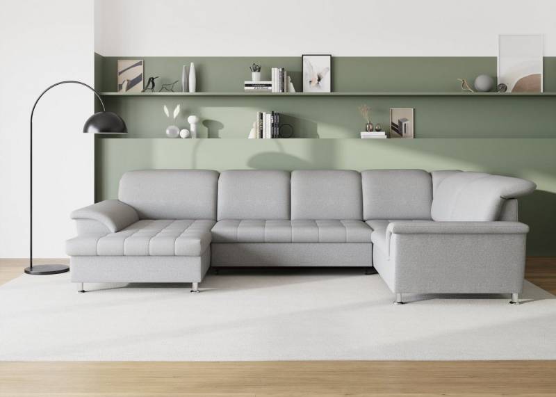 DOMO collection Wohnlandschaft Franzi optional mit Bettfunktion, Bettkasten & Kopfteilverstellung, U-Form, Recamiere links, silber, B/T: 352/214 cm von DOMO collection