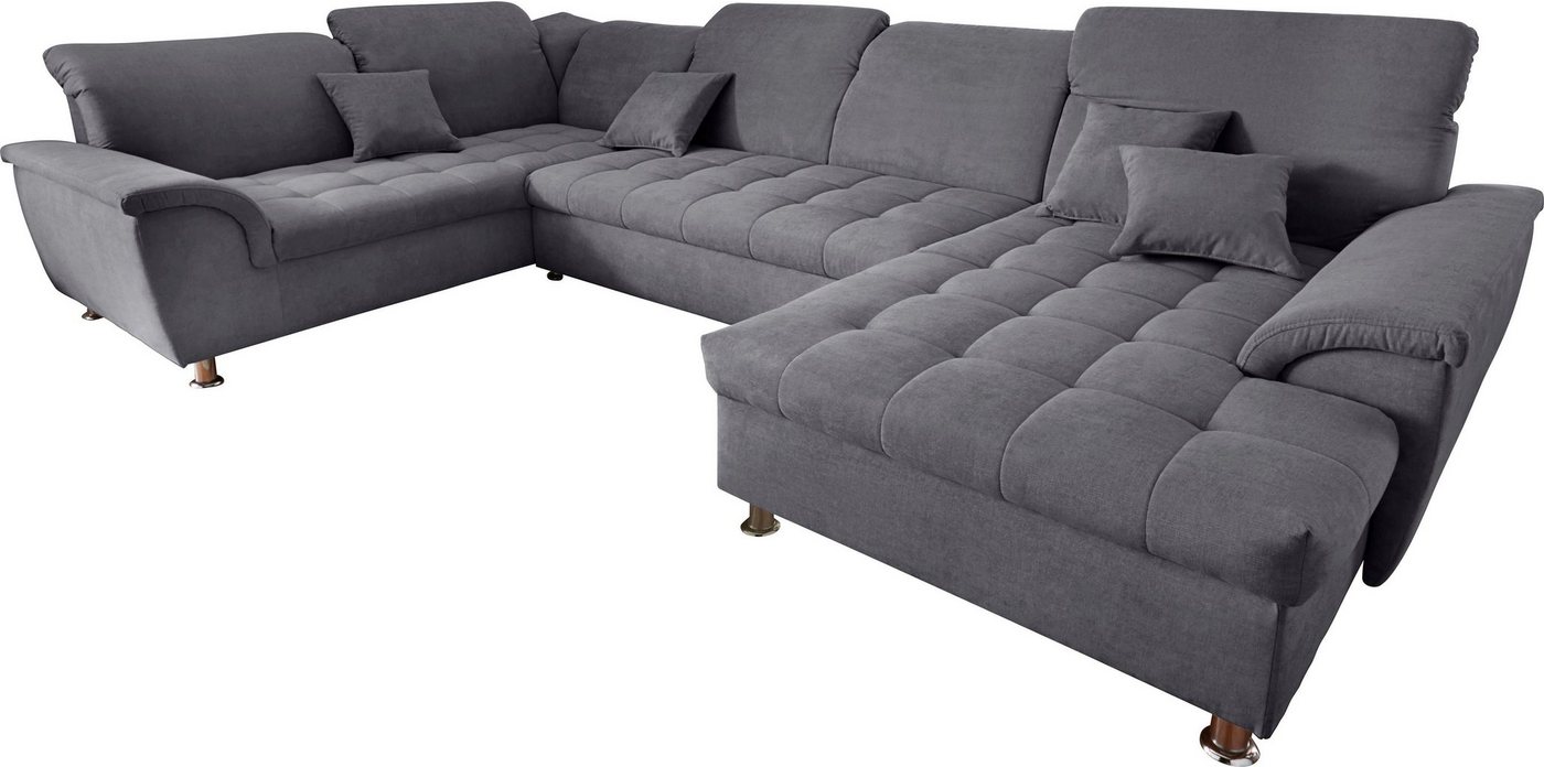 DOMO collection Wohnlandschaft Franzi optional mit Bettfunktion, Bettkasten & Kopfteilverstellung, XXL-Sofa, Recamiere rechts, dunkelgrau, B/T: 352/214 cm von DOMO collection