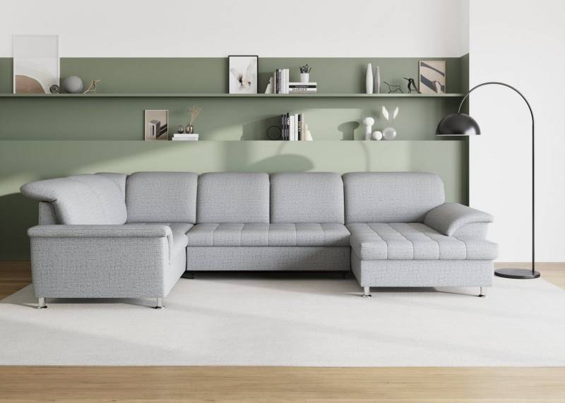 DOMO collection Wohnlandschaft Franzi optional mit Bettfunktion, Bettkasten & Kopfteilverstellung, U-Form, Recamiere rechts, silber, B/T: 352/214 cm von DOMO collection