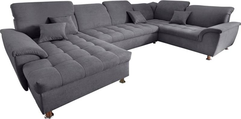DOMO collection Wohnlandschaft Franzi optional mit Bettfunktion, Bettkasten & Kopfteilverstellung, XXL-Sofa, Recamiere links, dunkelgrau, B/T: 352/214 cm von DOMO collection