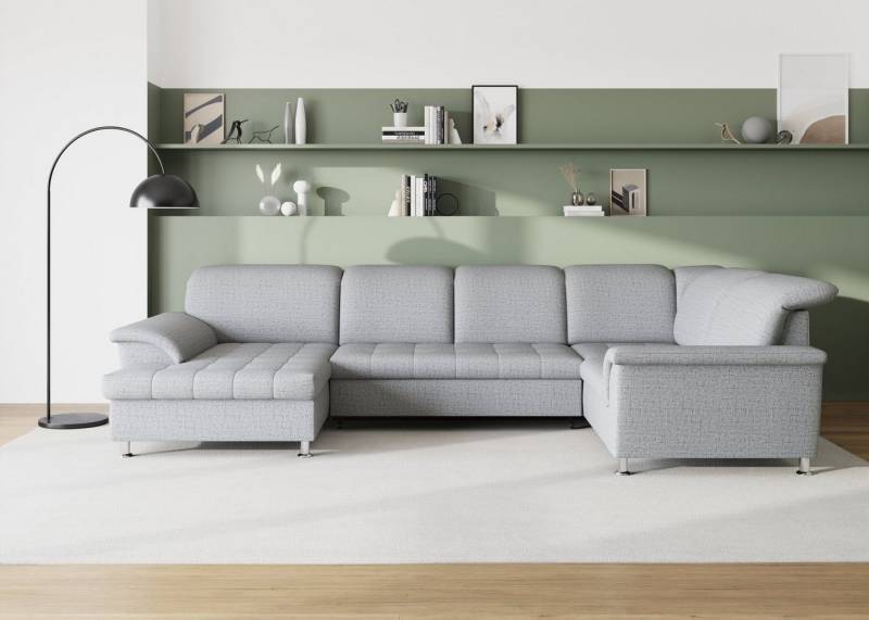 DOMO collection Wohnlandschaft Franzi optional mit Bettfunktion, Bettkasten & Kopfteilverstellung, U-Form, Recamiere links, silber, B/T: 352/214 cm von DOMO collection
