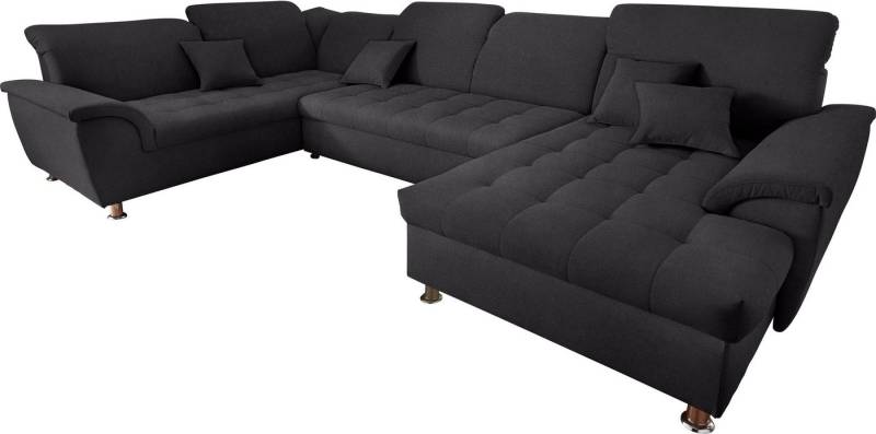 DOMO collection Wohnlandschaft Franzi optional mit Bettfunktion, Bettkasten & Kopfteilverstellung, XXL-Sofa, U-Form, belastbar bis 140kg/Sitz, graphite, Breite: 352cm von DOMO collection