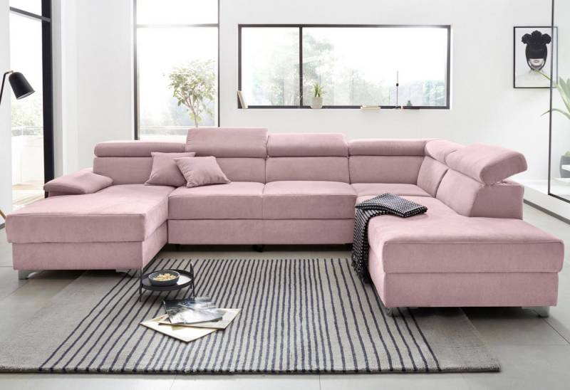 DOMO collection Wohnlandschaft Mira, inklusive Kopfteilverstellung für mehr Wohlfühlkomfort, U-Form, wahlweise mit Bettfunktion und Bettkasten, elegant und modern von DOMO collection