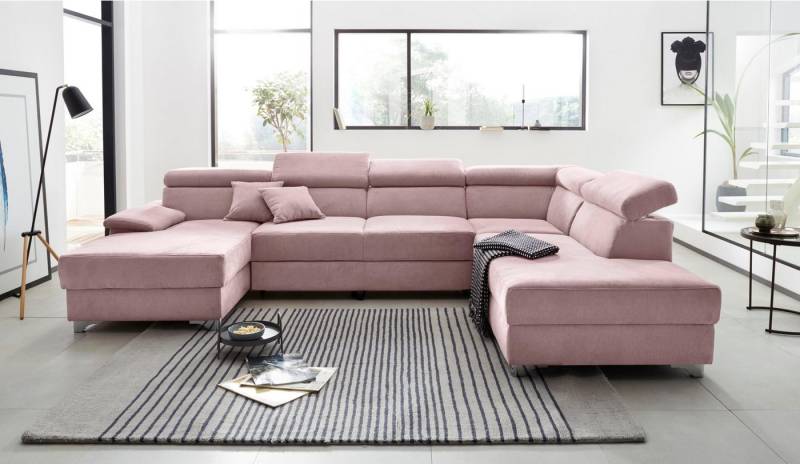 DOMO collection Wohnlandschaft Mira, inklusive Kopfteilverstellung für mehr Wohlfühlkomfort, U-Form, wahlweise mit Bettfunktion und Bettkasten, elegant und modern von DOMO collection