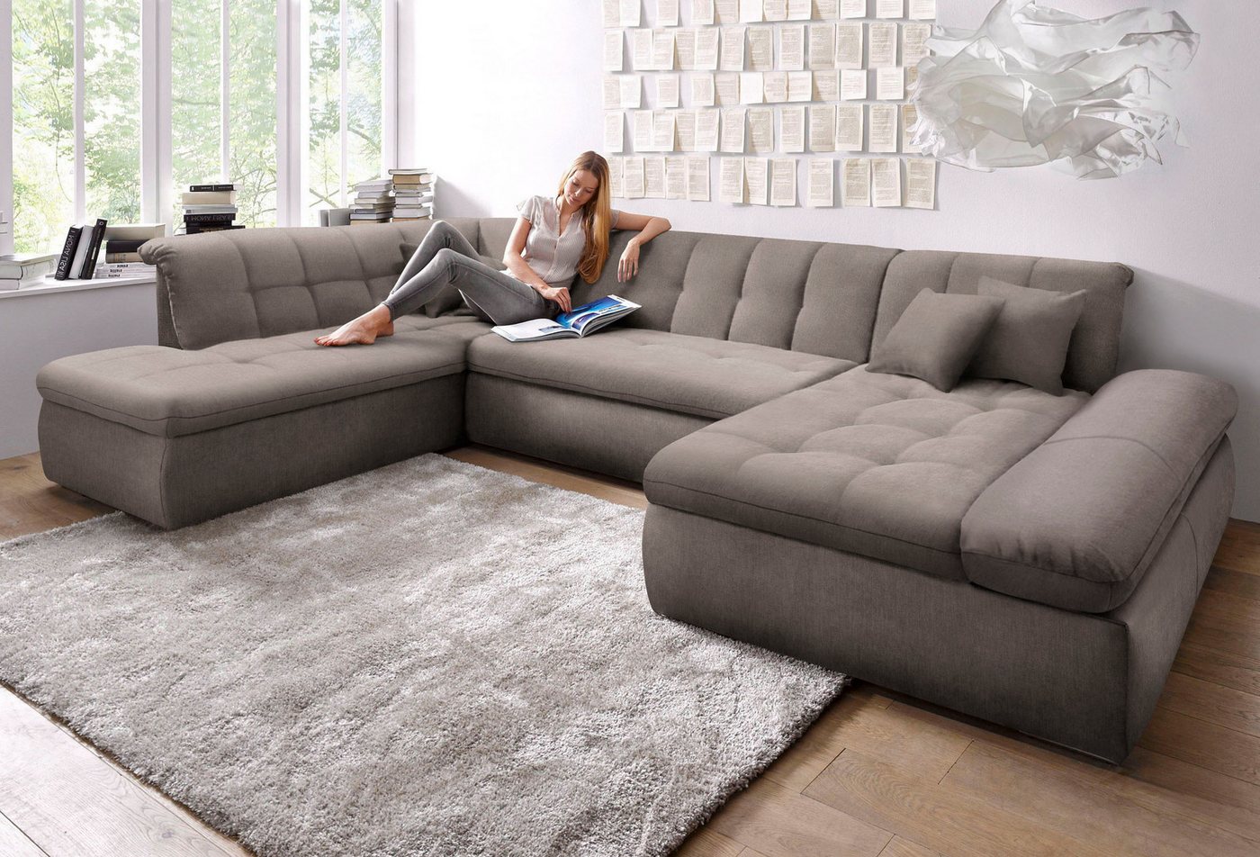 DOMO collection Wohnlandschaft Moric Luxus incl. Zierkissen, U-Form, bis 140kg pro Sitzplatz belastbar, XXL B/T/H: 353/216/80 cm von DOMO collection