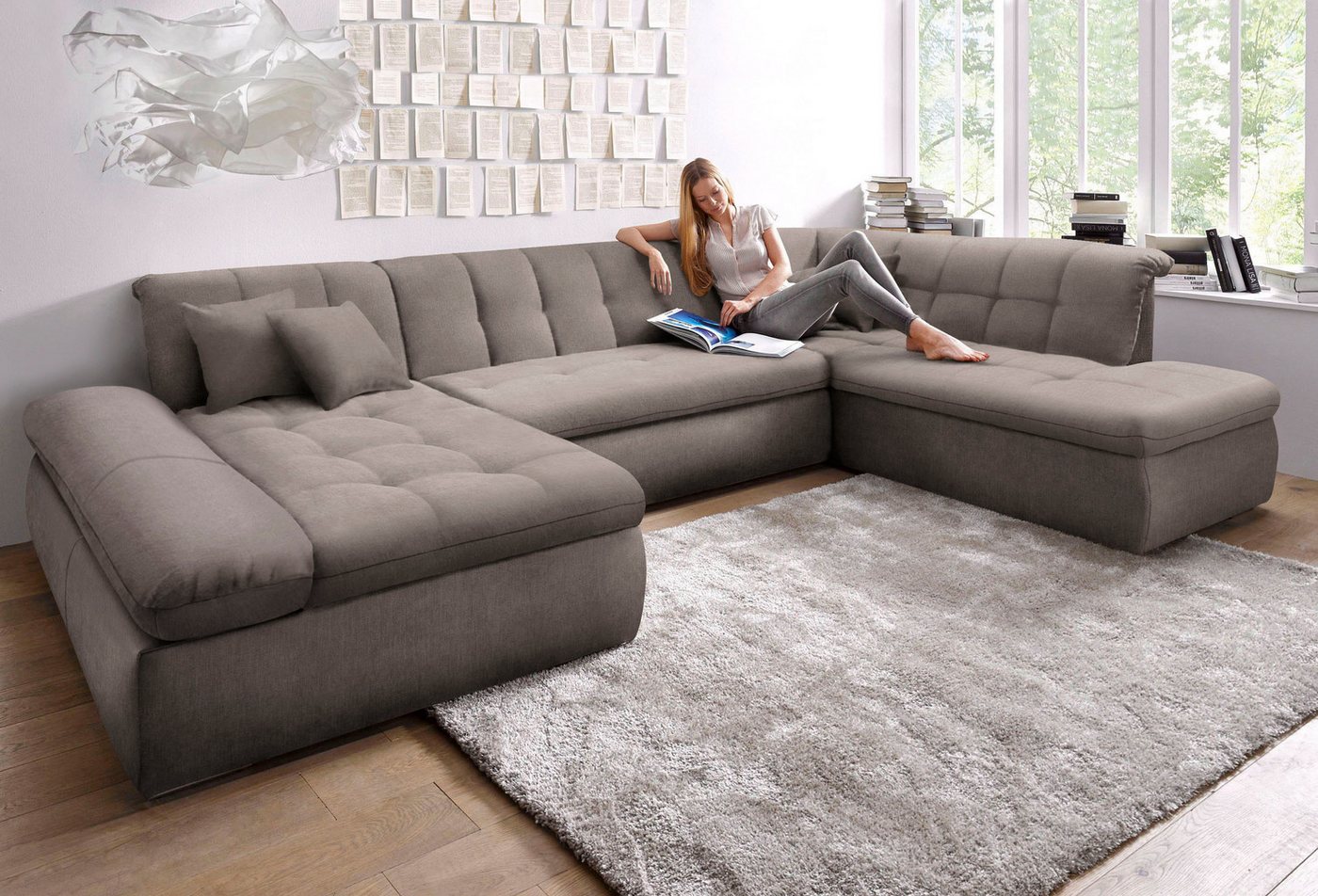 DOMO collection Wohnlandschaft Moric Luxus incl. Zierkissen, U-Form, bis 140kg pro Sitzplatz belastbar, XXL B/T/H: 353/216/80 cm von DOMO collection