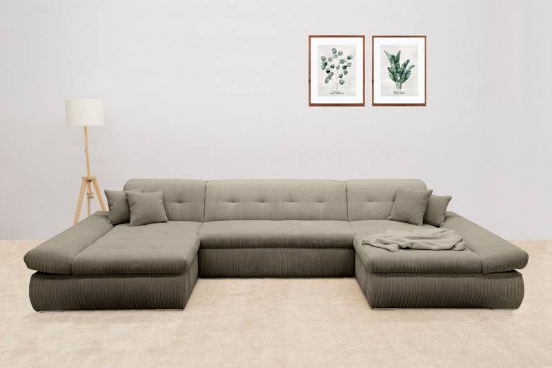 DOMO collection Wohnlandschaft Moric wahlweise mit Bettfunktion und Armteilverstellung, XXL, U-Form, beidseitig mit Recamiere, incl. Zierkissen, Cord-Bezug von DOMO collection