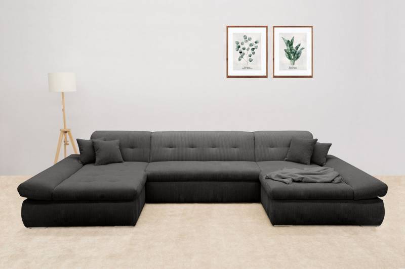 DOMO collection Wohnlandschaft Moric wahlweise mit Bettfunktion und Armteilverstellung, XXL, U-Form, beidseitig mit Recamiere, incl. Zierkissen, Cord-Bezug von DOMO collection