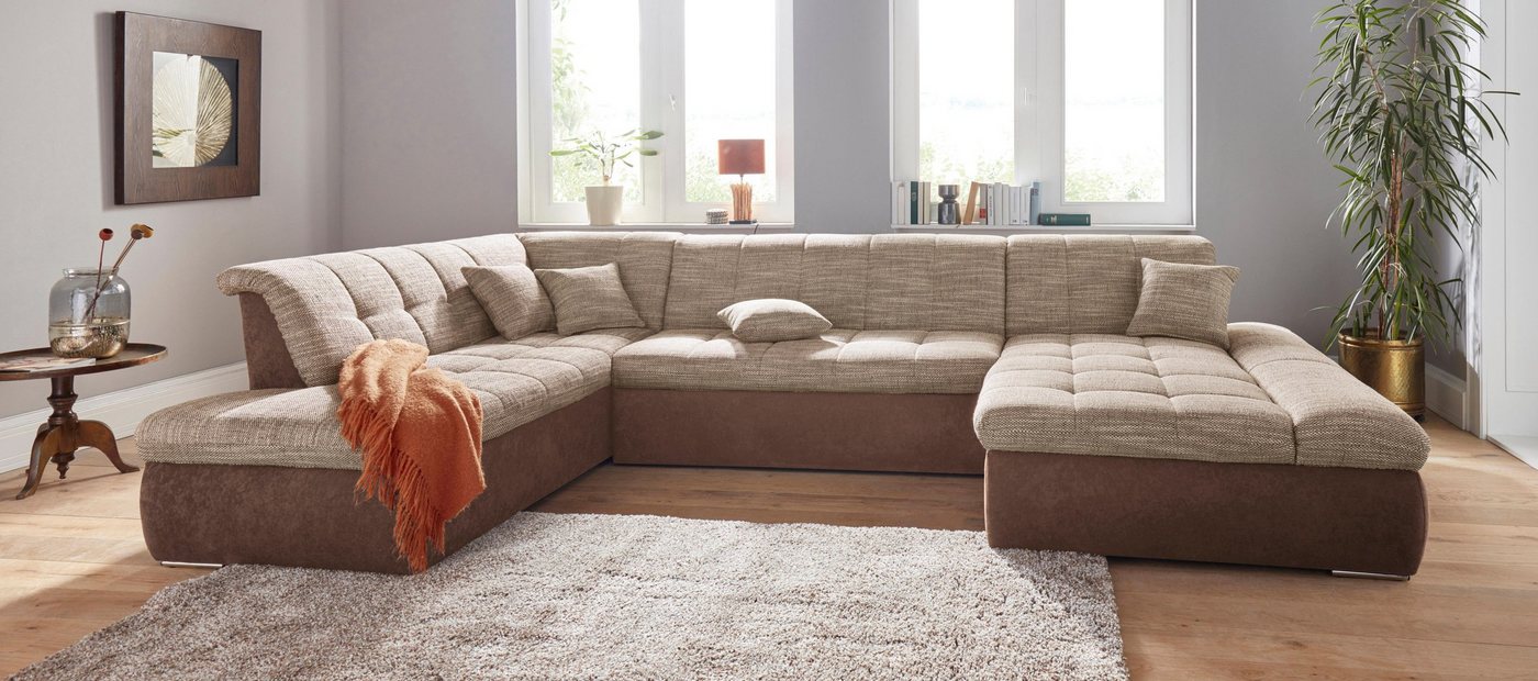 DOMO collection Wohnlandschaft PB Moric wahlweise mit Bettfunktion und Armteilverstellung, Schlafsofa, XXL-Format B/T/H: 353/216/80 cm, feine Steppung, incl. Zierkissen von DOMO collection