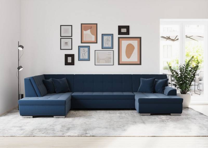 DOMO collection Wohnlandschaft Treviso incl. Zierkissen, moderne Steppung, XXL: B/T/H: 364/201/83 cm, wahlweise mit Bettfunktion, in vielen Bezugsarten auch in Cord U-Form von DOMO collection