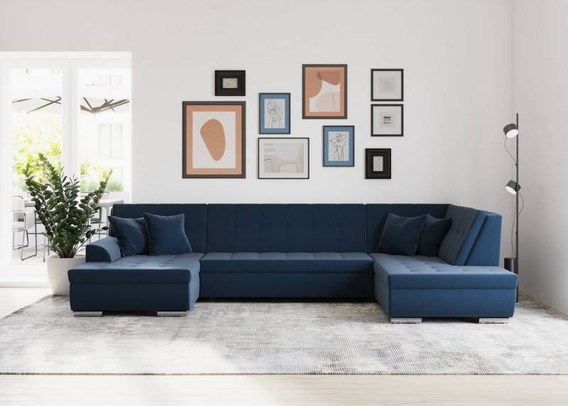 DOMO collection Wohnlandschaft Treviso incl. Zierkissen, moderne Steppung, XXL: B/T/H: 364/201/83 cm, wahlweise mit Bettfunktion, in vielen Bezugsarten auch in Cord U-Form von DOMO collection