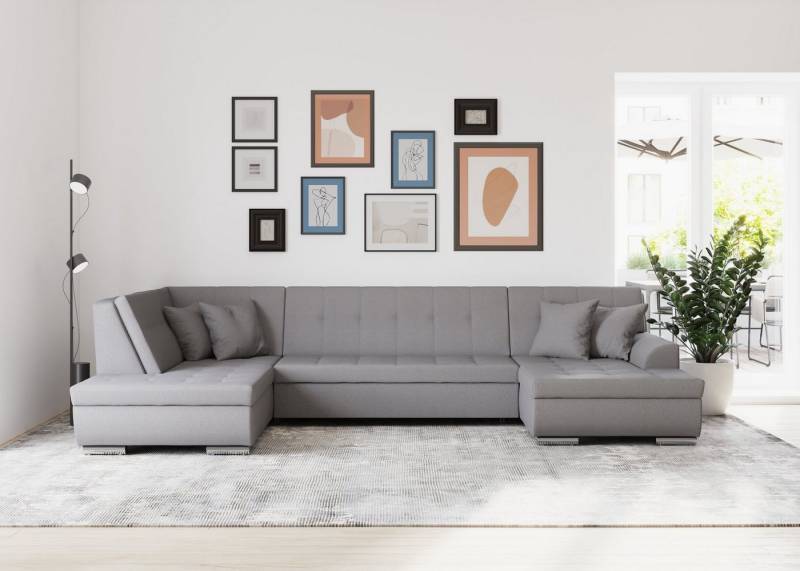DOMO collection Wohnlandschaft Treviso incl. Zierkissen, moderne Steppung, XXL: B/T/H: 364/201/83 cm, wahlweise mit Bettfunktion, in vielen Bezugsarten auch in Cord U-Form von DOMO collection