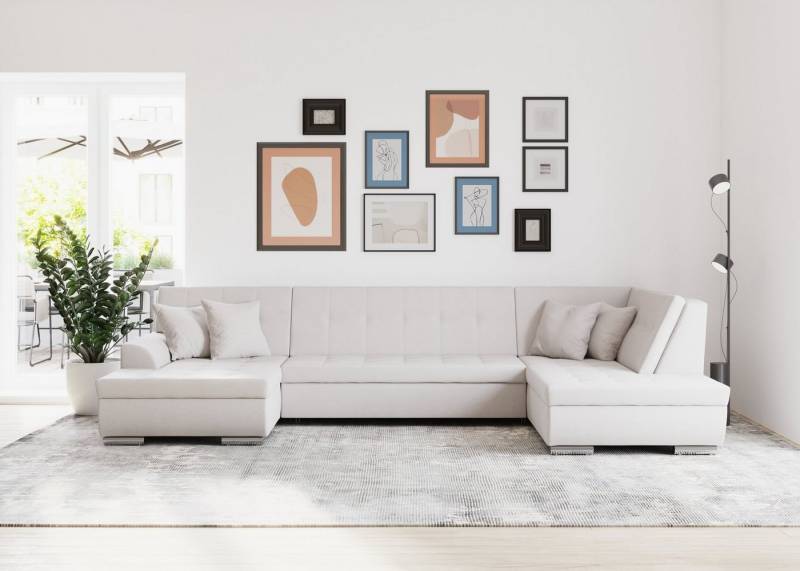 DOMO collection Wohnlandschaft Treviso incl. Zierkissen, moderne Steppung, XXL: B/T/H: 364/201/83 cm, wahlweise mit Bettfunktion, in vielen Bezugsarten auch in Cord U-Form von DOMO collection