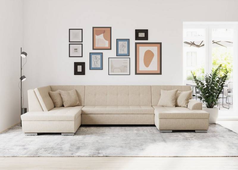 DOMO collection Wohnlandschaft Treviso incl. Zierkissen, moderne Steppung, XXL: B/T/H: 364/201/83 cm, wahlweise mit Bettfunktion, in vielen Bezugsarten auch in Cord U-Form von DOMO collection
