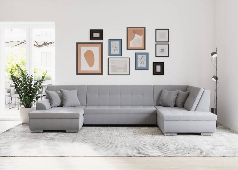 DOMO collection Wohnlandschaft Treviso incl. Zierkissen, moderne Steppung, XXL: B/T/H: 364/201/83 cm, wahlweise mit Bettfunktion, in vielen Bezugsarten auch in Cord U-Form von DOMO collection
