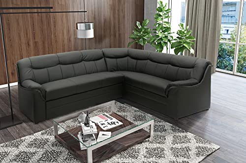 DOMO. collection Ecksofa Berlin, zeitlose Leder-Eckcouch mit hochwertiger Federkern-Polsterung, Sofa in L-Form aus Kunstleder, Couch 205 x 250 x 89 cm, schwarz von DOMO. collection