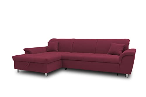 DOMO. collection Ecksofa Franzi, Couch mit Schlaffunktion, Bettkasten & Rückenfunktion, Sofa in L-Form, Eckcouch, Polsterecke, Schlafsofa 279 x 170 x 81 cm (BxTxH), bordeaux rot von DOMO. collection