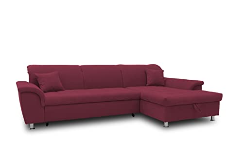 DOMO. collection Ecksofa Franzi, Couch mit Schlaffunktion, Bettkasten & Rückenfunktion, Sofa in L-Form, Eckcouch, Polsterecke, Schlafsofa 279 x 170 x 81 cm (BxTxH), bordeaux rot von DOMO. collection
