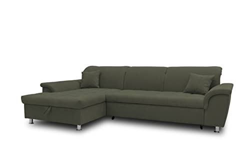 DOMO. collection Ecksofa Franzi, Couch mit Schlaffunktion, Bettkasten & Rückenfunktion, Sofa in L-Form, Eckcouch, Polsterecke, Schlafsofa 279 x 170 x 81 cm (BxTxH), dunkelgrün von DOMO. collection